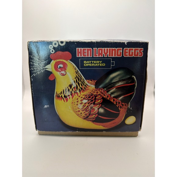 Unbranded Other - Vintage Tin Hen Laying Eggs Battery Operated Toy with Box and 4 Eggs